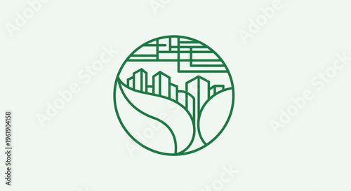 Green cityscape illustration depicts 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 eco-friendly urban planning with leaves and buildings