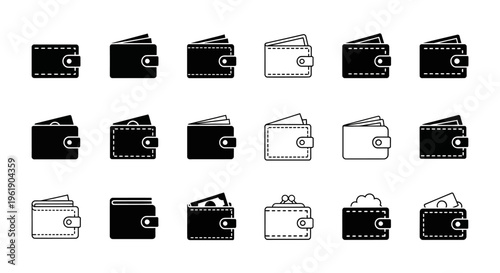 Wallet Icons Set: Black and White Collection of Money Holders for Finance and Business Concepts