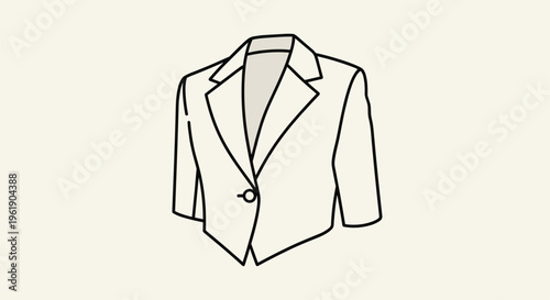 Minimalist outline illustration of a white short-sleeved blazer with a single button closure, conveying a chic and contemporary fashion design.