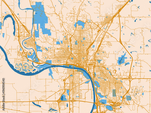 City layout poster — Sioux City, Iowa – cream map with golden roads
