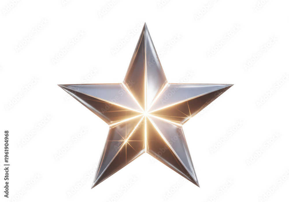 Fototapeta premium Shining silver star with glowing edges and transparent background isolated on transparent background