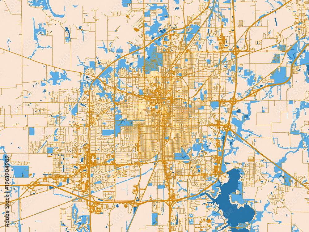 Fototapeta premium City layout poster — Springfield, Illinois – light cream and blue contrast