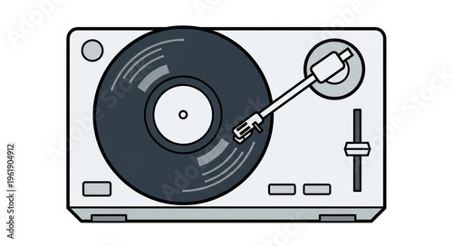 Illustration of a Turntable with Vinyl Record and Tone Arm.