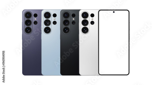 26 Ultra - Smartphone screen mockup front and back view. Phone mockup with transparent screen. Vector EPS 10