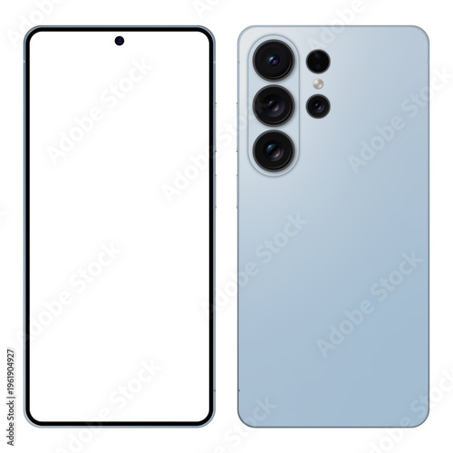 26 Ultra - Smartphone screen mockup front and back view. Phone mockup with transparent screen. Vector EPS 10