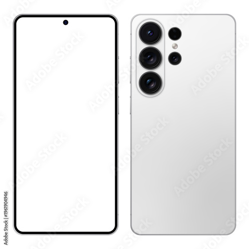 26 Ultra - Smartphone screen mockup front and back view. Phone mockup with transparent screen. Vector EPS 10