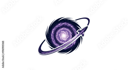 Cosmic Whirlpool Galaxy with Planetary Ring System - Abstract Space Art
