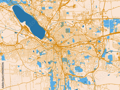 Photography City map of Syracuse, New York — light cream city field with mustard-gold linewo