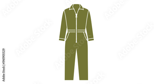 Practical olive green utility jumpsuit with a front zipper and pockets, offering a comfortable and functional one-piece workwear style.