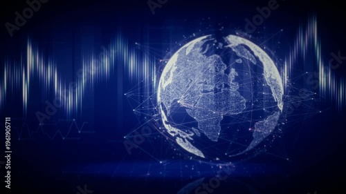 Futuristic global financial data visualization, world map and digital globe with candlestick chart, stock trading analytics, forex market dashboard, fintech infographic, big data interface