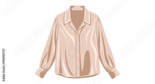 Elegant beige long-sleeved button-up blouse with a soft collar and cuffed sleeves, offering a versatile piece for office or casual wear.