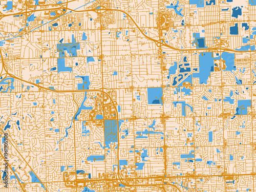 Bild auf Leinwand Urban map poster of Troy, Michigan – light cream and blue contrast