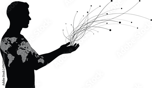 Man Releasing Global Connections Lines