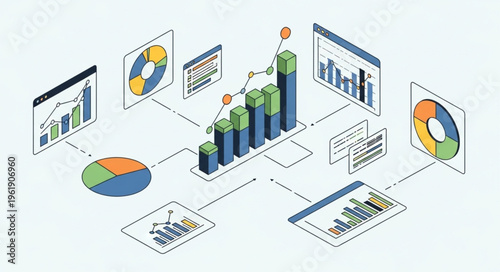 Isometric Data Visualization - Charts and Graphs for Business Analysis.
