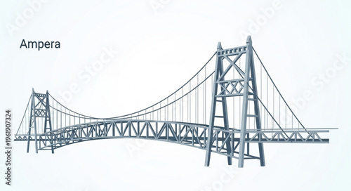 Ampera Bridge - A Detailed Architectural Drawing of a Suspension Bridge.