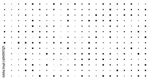 Abstract Black Square Halftone Pattern, Geometric Grid of Random Sized Minimalist Rectangles on White Background, Modern Vector Texture for Technical and Creative Graphic Design