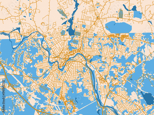 Obraz na płótnie Urban map poster of Woonsocket, Rhode Island with light cream city field with mu