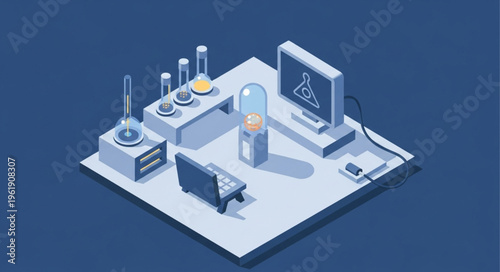 Isometric Futuristic Living Room with Advanced Technology and Minimalist Design.