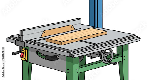 A table saw with wood on it.