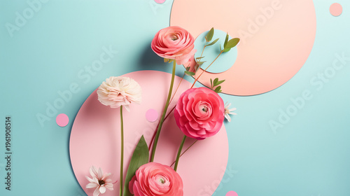 Geometric Spring Floral Background with Copy Space