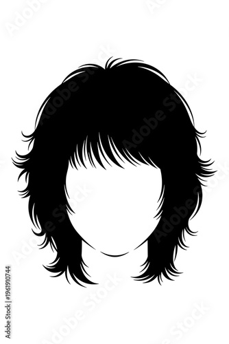 Medium layered haircut with bangs black silhouette on transparent background