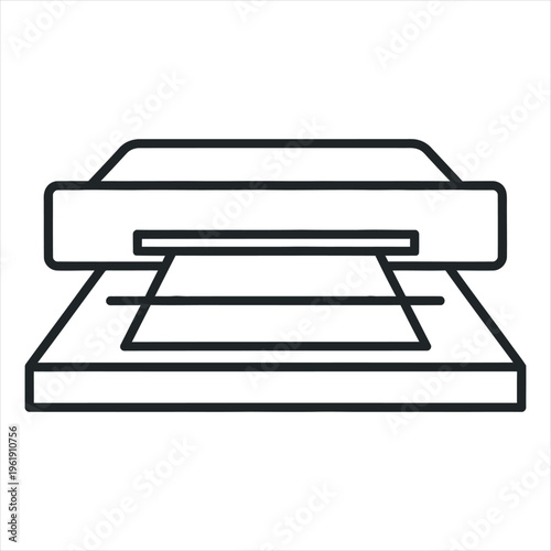 A line drawing of a laminator machine with a sheet being laminated