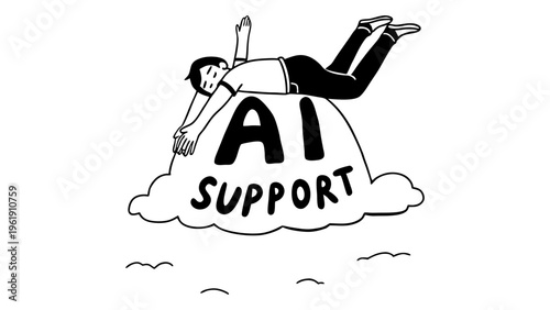 Person falling backwards onto cloud with a i support text trust fall