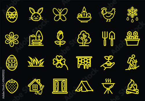Spring icon set. Editable line icons. Vector illustration.,easter