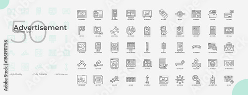 Advertisement Line Editable Icons set