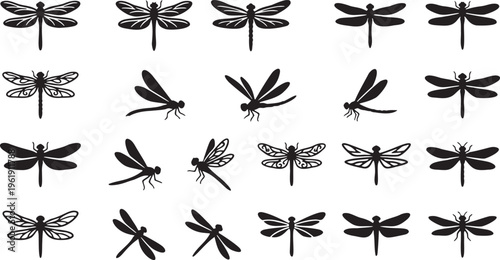 16 Professional Dragonfly Silhouette Icons - Elegant Insect Vector Set.