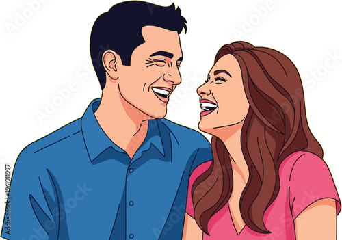 Man and woman look at each other with big smiles sharing a moment of.