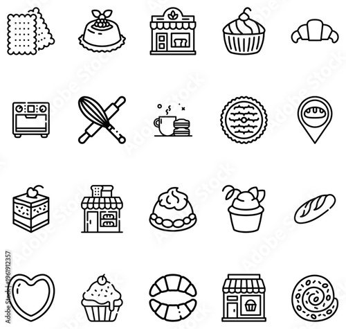 Collection of Line Representing Bakery and Baking Tools food pastry