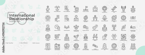 International Relationship Line Editable Icons set