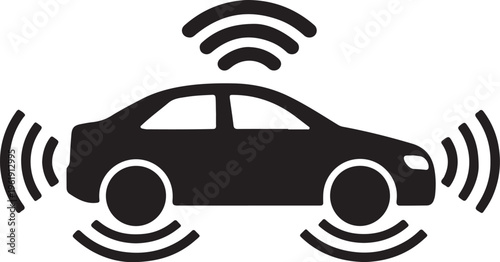 Autonomous Vehicle Sensors Detecting Surroundings with Wireless Signals Minimalist Iconography for Technology