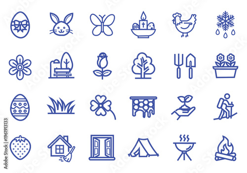Spring icon set. Editable line icons. Vector illustration.,easter