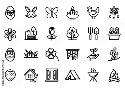 Spring icon set. Editable line icons. Vector illustration.,easter