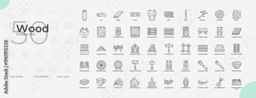 Wood Line Editable Icons set