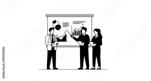 Business staff training and professional education concept with team presentation and learning outline vector illustration