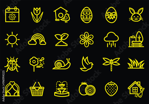 Spring icon set. Editable line icons. Vector illustration.,easter