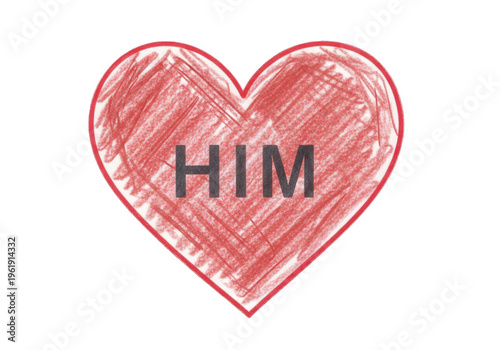 Heart symbol with HIM text for love and relationship concepts, minimalist vector icon