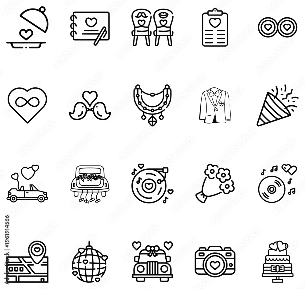 Fototapeta premium Collection of wedding and romance with hearts and celebration symbols love