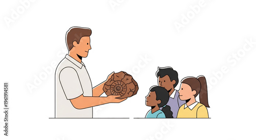 Adult explaining something to children in a learning environment.