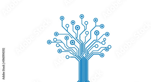 Abstract digital tree with interconnected nodes and a blue color scheme