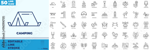 Camping Line Editable Icons set