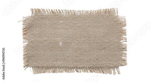 Natural jute rug with fringed edges for home decor and interior design, isolated on white background