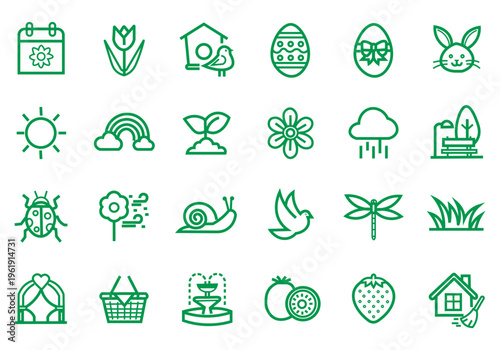 Spring icon set. Editable line icons. Vector illustration.,easter