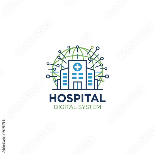 Hospital digital system medical logo design.