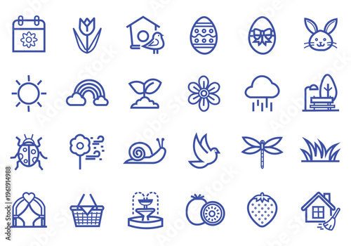 Spring icon set. Editable line icons. Vector illustration.,easter
