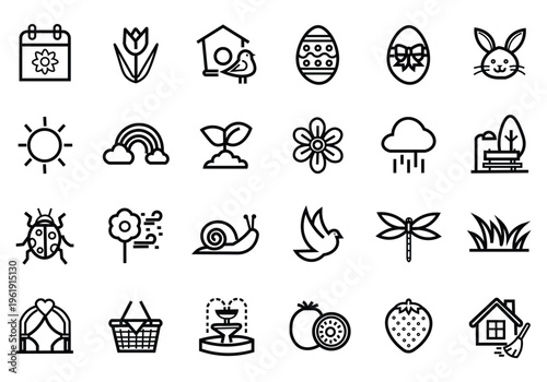 Spring icon set. Editable line icons. Vector illustration.,easter
