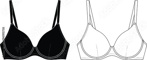 Bra silhouette collection, lingerie outline figure, fashion motif illustration, garment icon art, clothing design graphic, underwear posture symbol image